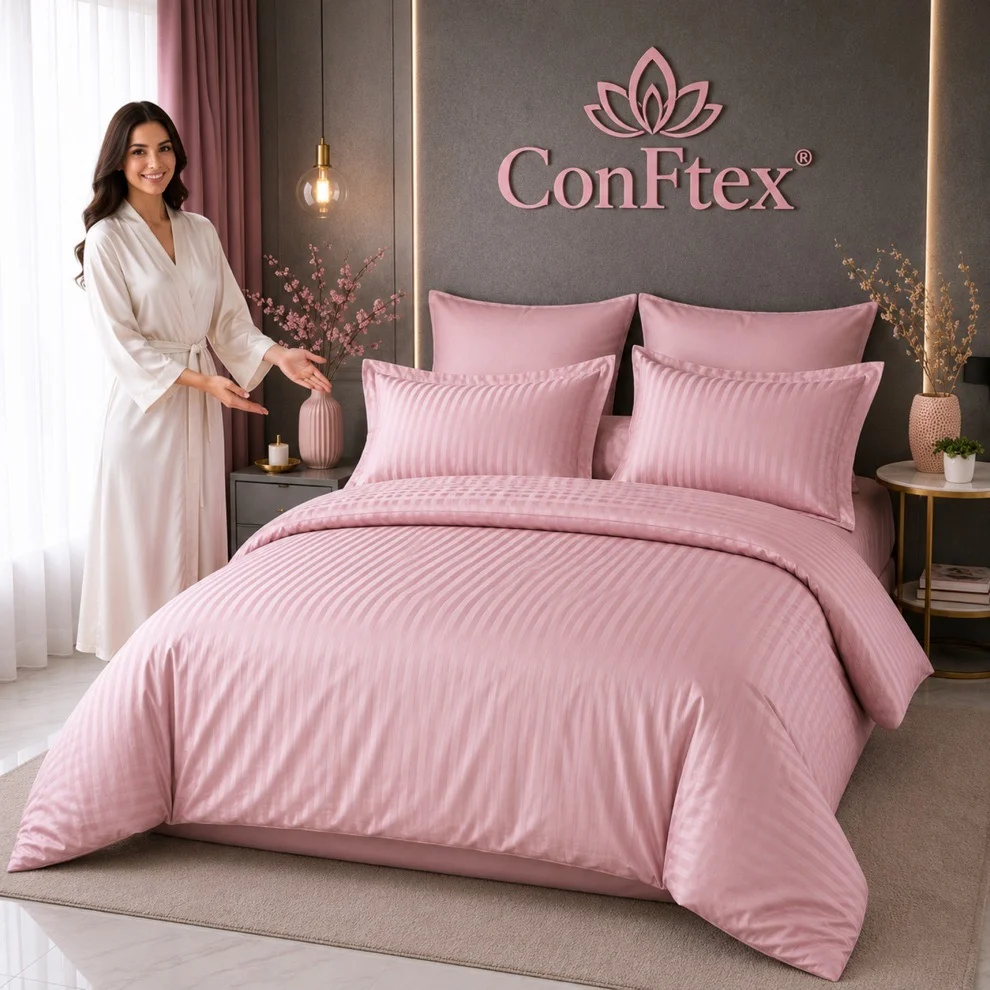Lenjerie de Pat Damasc Hotelier 100% Bumbac pentru 2 Persoane - imagine 2