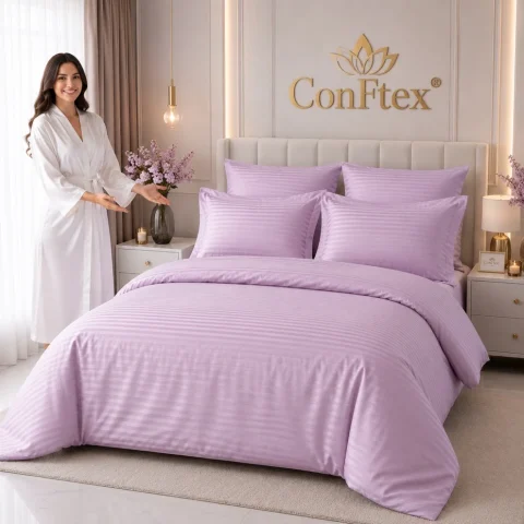 Lenjerie de Pat Damasc Hotelier 100% Bumbac pentru 2 Persoane – Lila