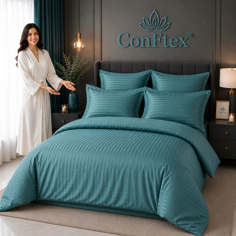 Lenjerie de Pat Damasc Hotelier 100% Bumbac pentru 2 Persoane - imagine 8