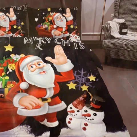Christmas Coral Fleece Bedding Set, Santa with Bells, Double