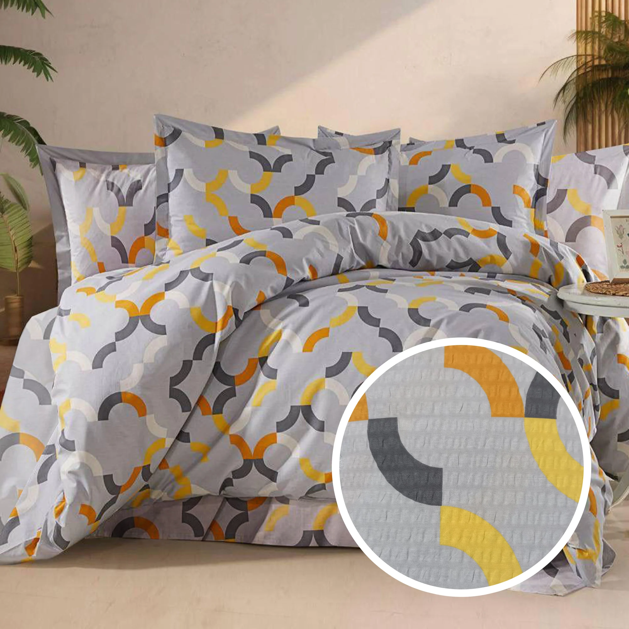 Cotton Seersucker Bedding Set with Fitted Sheet