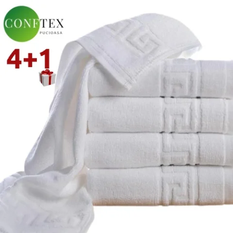 Greek Border Cotton Towel Set, 4 + 1 Free