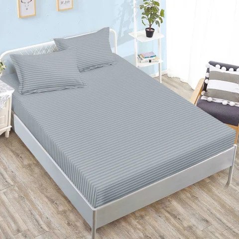 Poly-Cotton Damask Fitted Sheet Set with 2 Pillowcases
