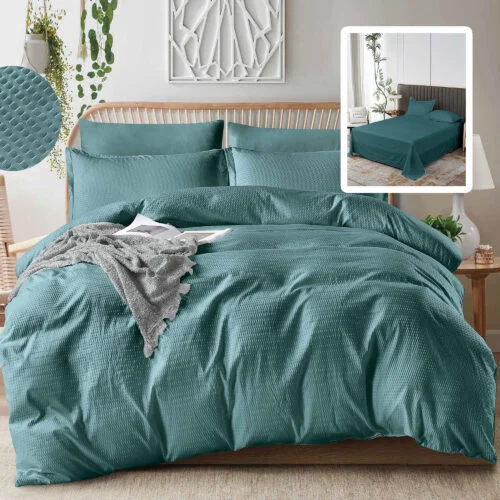 Solid Seersucker Bedding Set, 6 Pieces