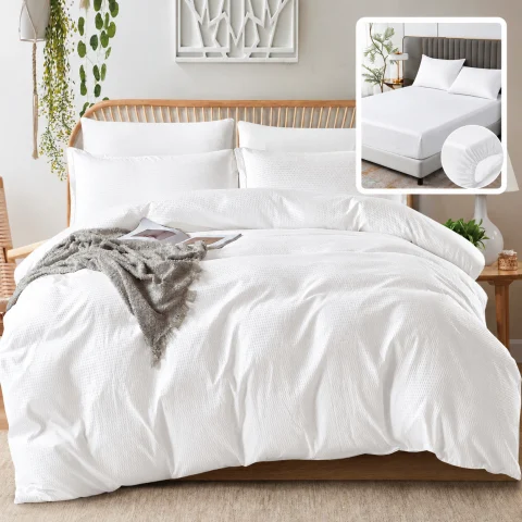 Solid Seersucker Bedding Set with Fitted Sheet, 6 Pieces