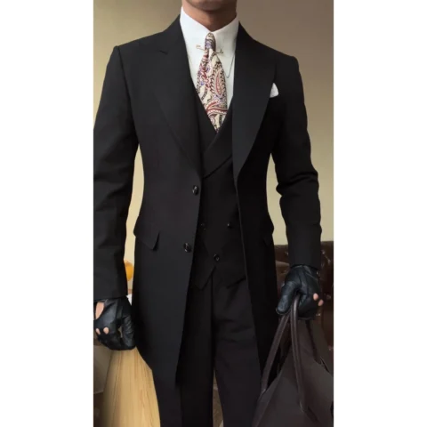 Men's Black Milano Suit - Elegant Slim Fit Over Jacket Formal Suit Set