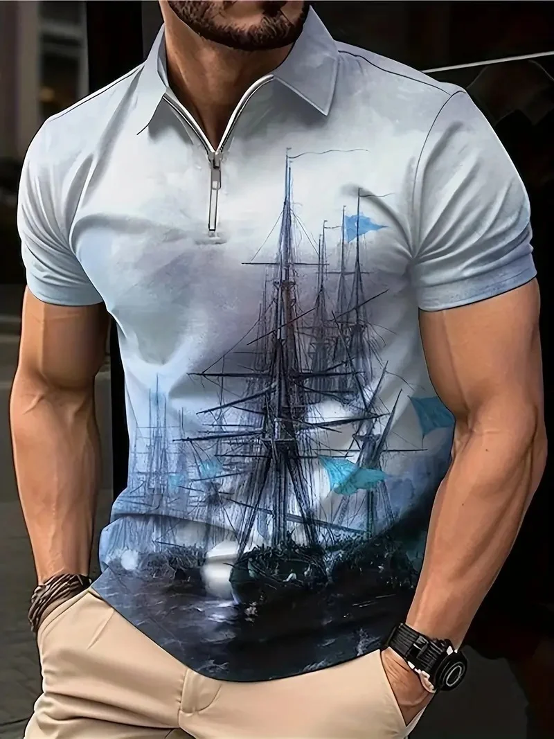 Men's Breathable Printed Polo Shirt - Image 3
