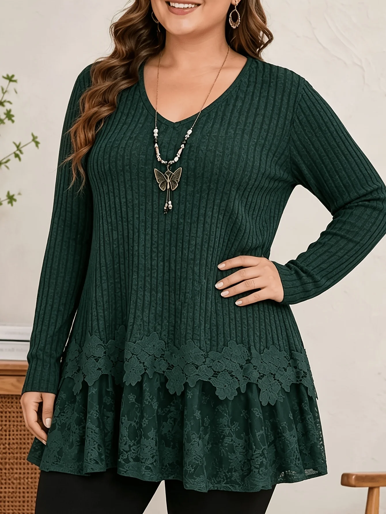 Women's Plus Size Long-Sleeve Tunic Top - Brown - Image 6