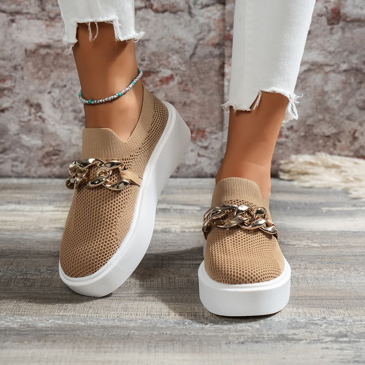Women's Chain Flats Shoes Breathable Mesh Shoes - Image 5