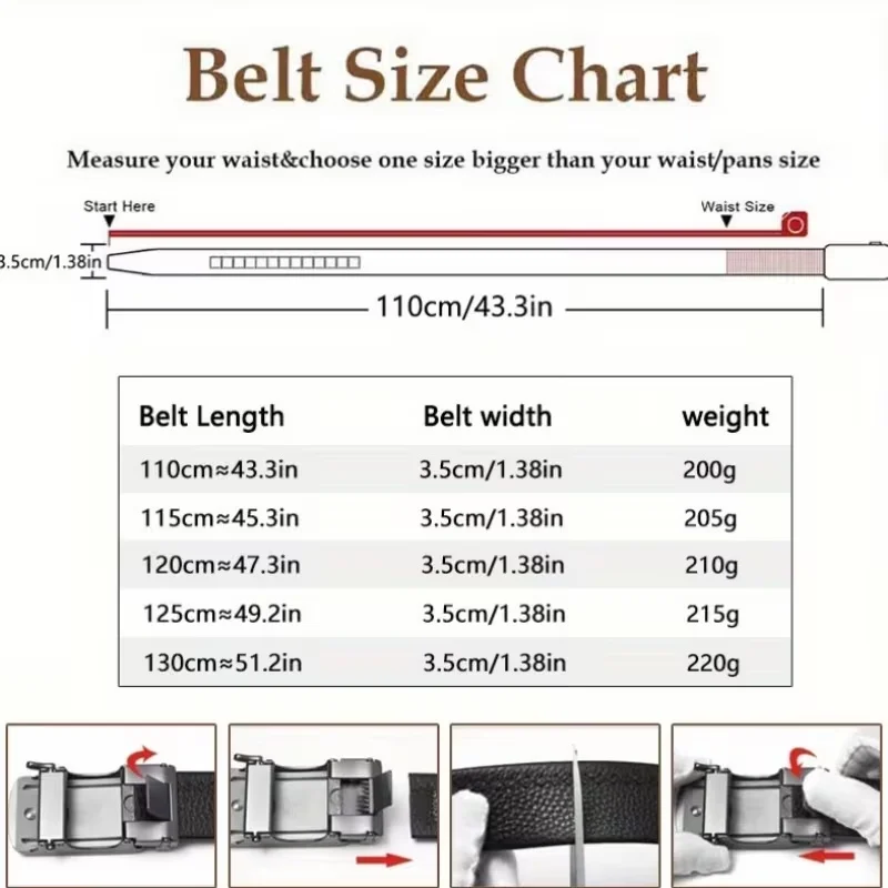 Men's Automatic Leather Belts, Stylish Ratchet Belts For Casual Wear, Suitable For Pants Waistbands - imagine 2