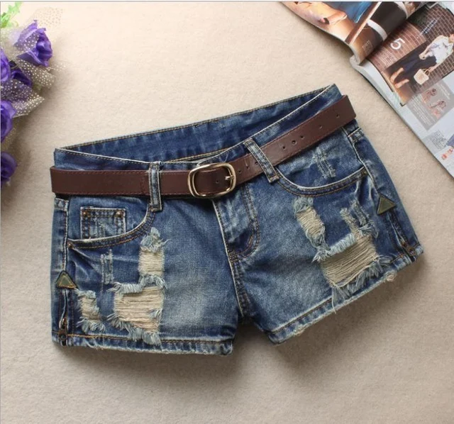 Women's Denim Shorts Mini Rivet Holes Jeans Low Waist - imagine 2