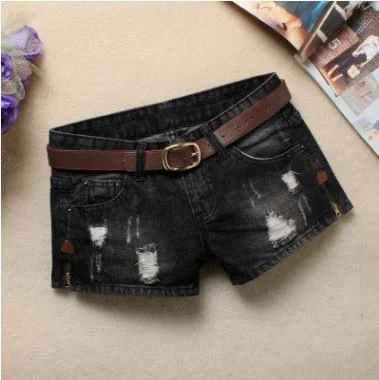 Women's Denim Shorts Mini Rivet Holes Jeans Low Waist - imagine 3
