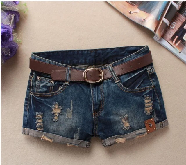 Women's Denim Shorts Mini Rivet Holes Jeans Low Waist - imagine 5