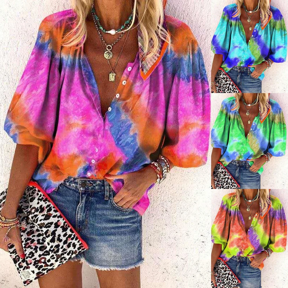 Women's V-neck button ladies shirt