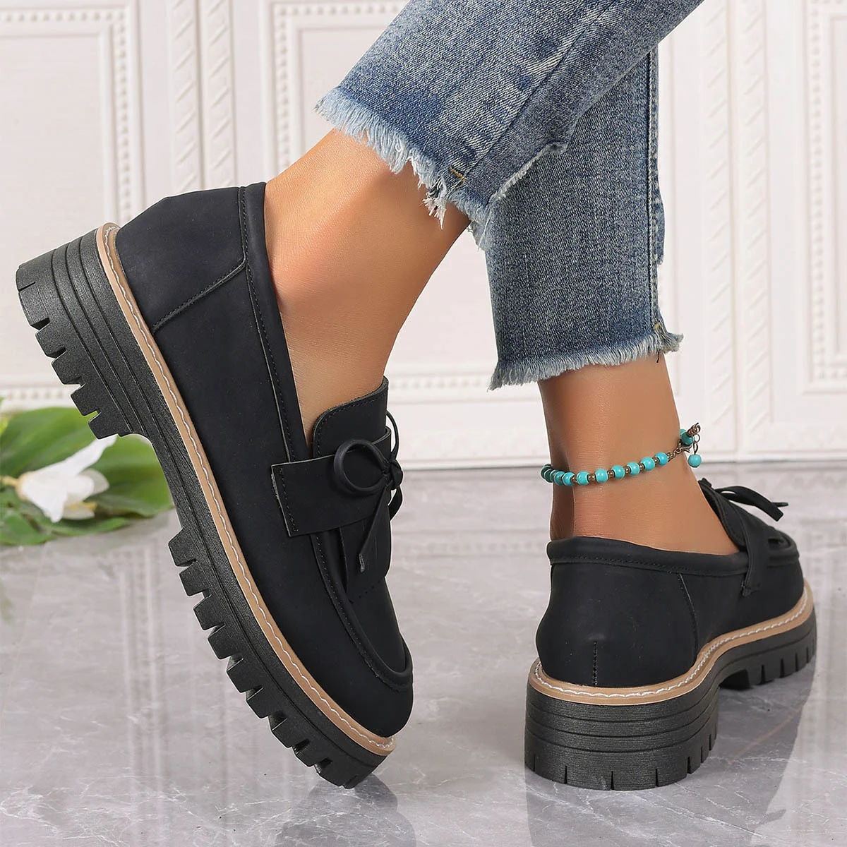 Women's Fashion Buckle Loafers British Style Height-increasing Thick-soled Casual Shoes - imagine 3