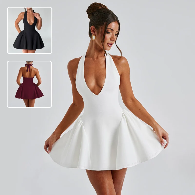 Women's Sexy Deep V-Neck Halter Dress - Ins Fashion Slim Short Party Dress