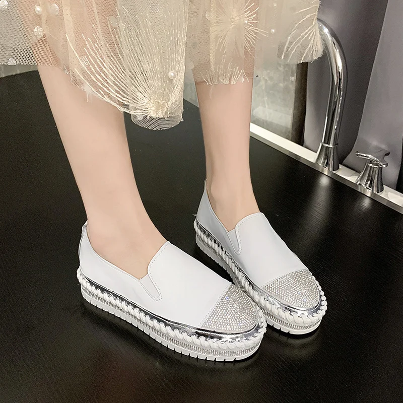 Women's Platform flat bottom rhinestone loafers - Image 2