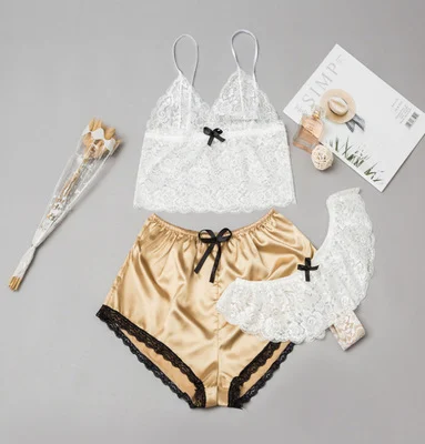 Women's Satin Lingerie Lace Shorts Set - Image 4