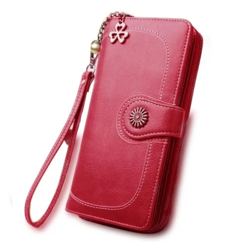 Women's Split Leather Long Wallet | Elegant Multi-Card Clutch Purse