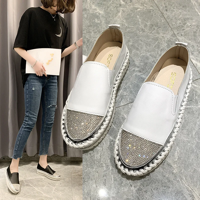 Women's Platform flat bottom rhinestone loafers