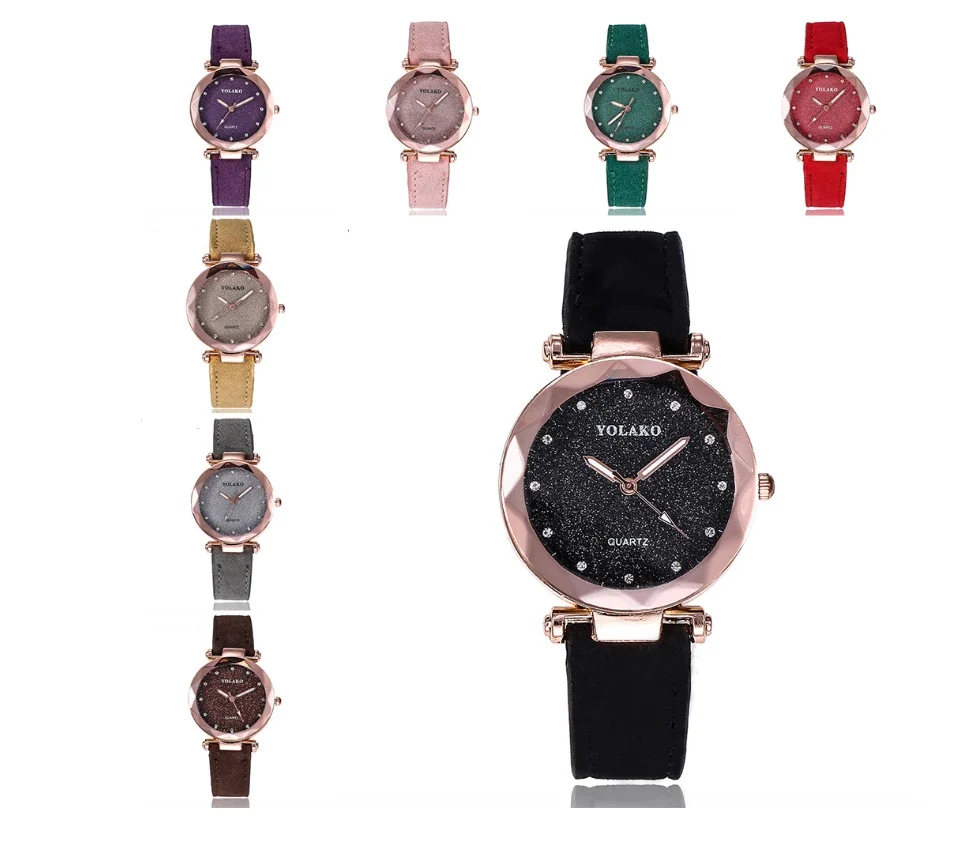 Women's Matte belt color foundation with diamond dial quartz watch
