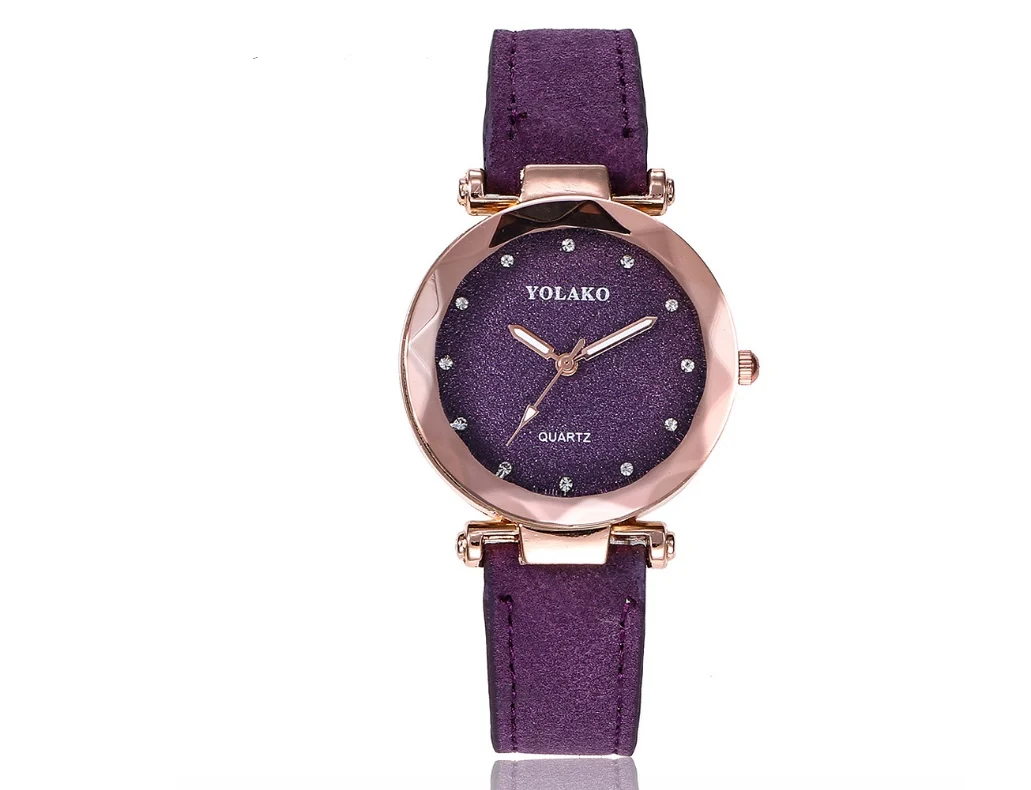 Women's Matte belt color foundation with diamond dial quartz watch - imagine 8