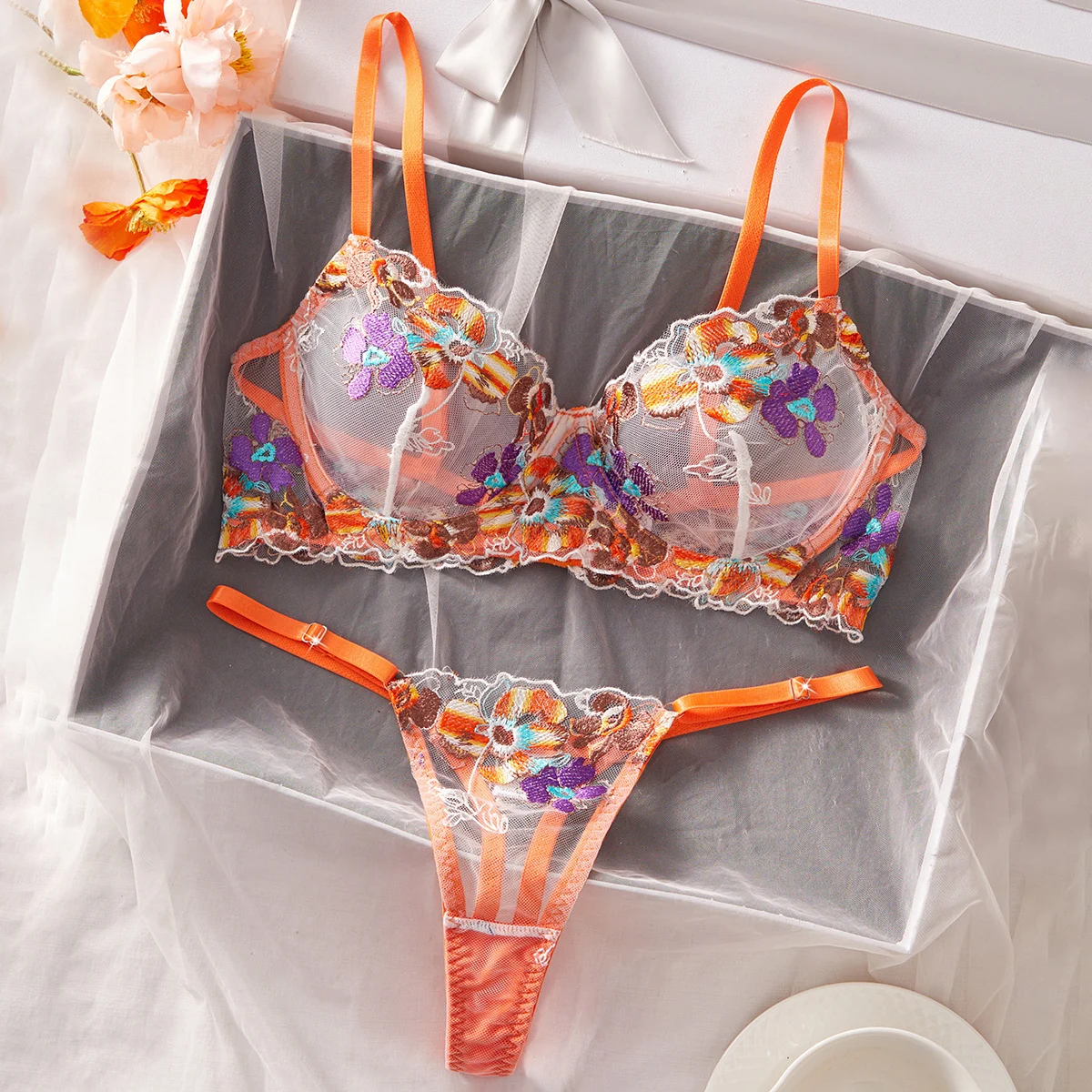 Women's Mesh Embroidered Sexy Lingerie Set