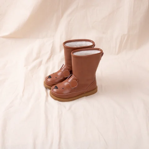 Unisex Genuine Leather Children Snow Boots - Cute Cartoon Rabbit Winter Boots