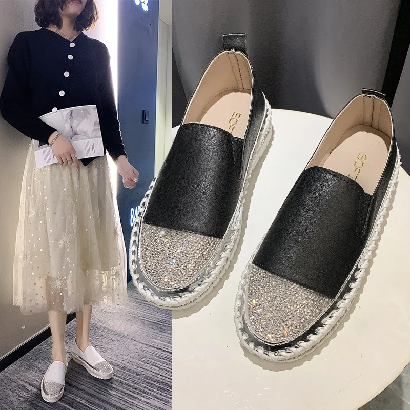 Women's Platform flat bottom rhinestone loafers - Image 4
