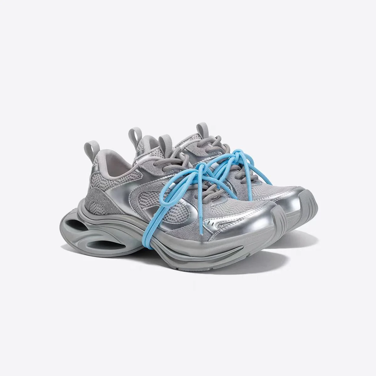 Women's Spring Chunky Silver Sneakers - imagine 2