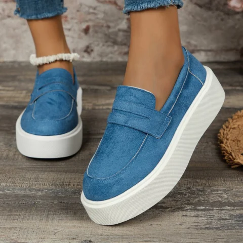 Women's Loafers Platform Round Toe Slip-on Shoes Outdoor Casual Walking Shoes