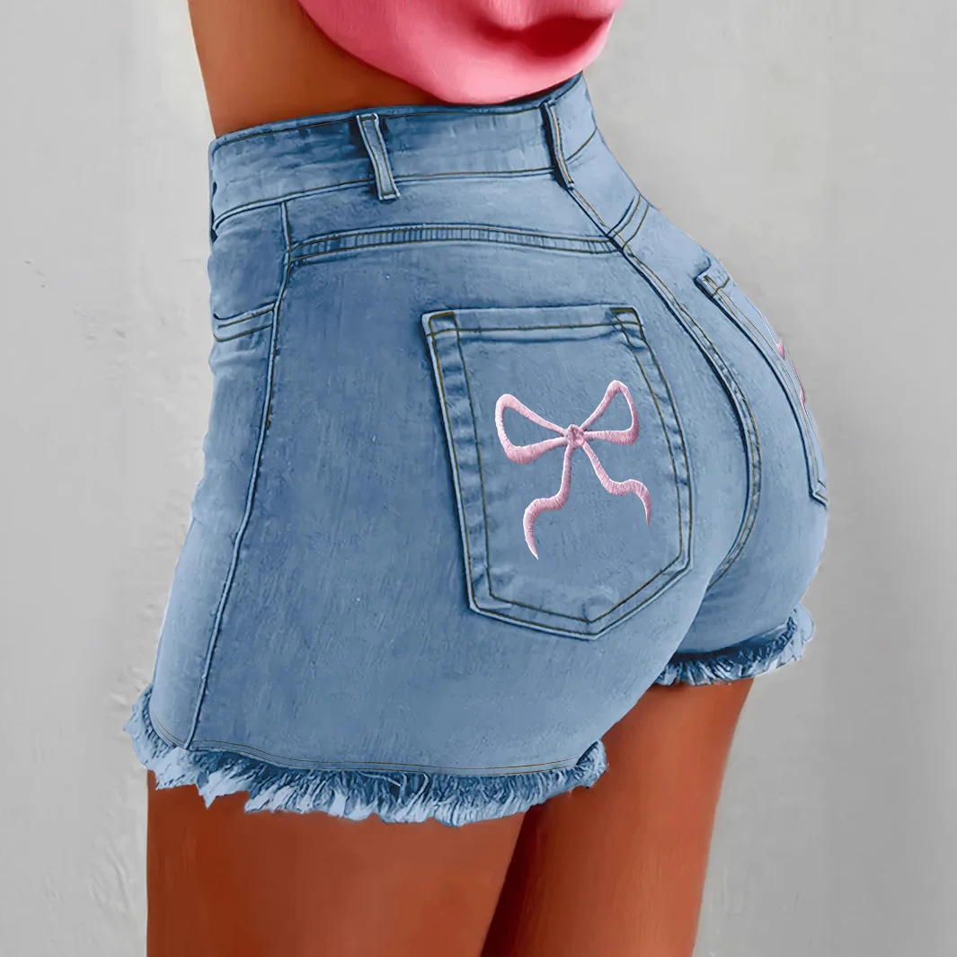 Women's Sweet Bow-Knot Bodycon Denim Shorts