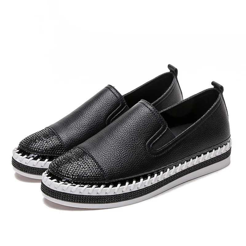 Women's Platform flat bottom rhinestone loafers - Image 7