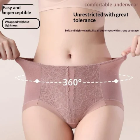 Women's Mid-to-high-rise Tummy-control Lace 50-count Long-staple Cotton Panties