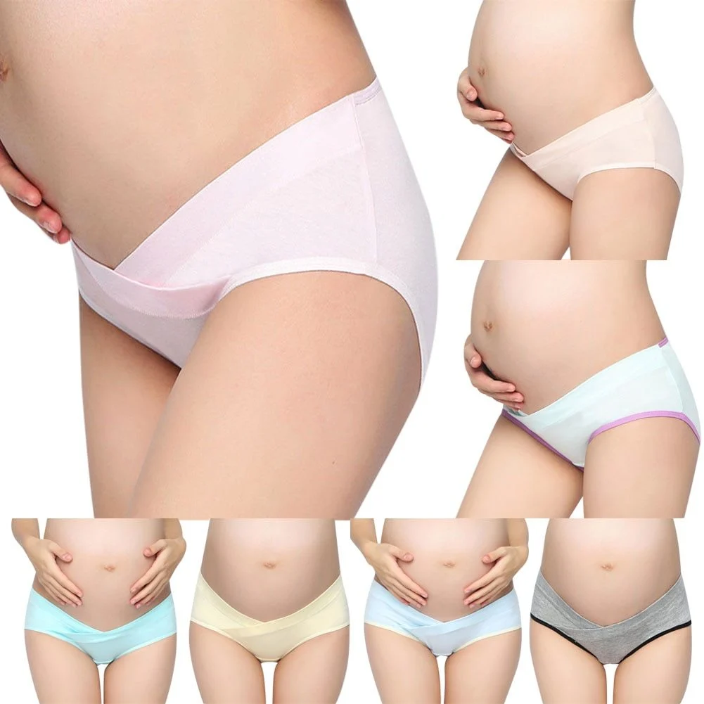 Women's Soft Cotton Belly Support Panties for Pregnant, Maternity Breathable V-Shaped Low Waist Panty