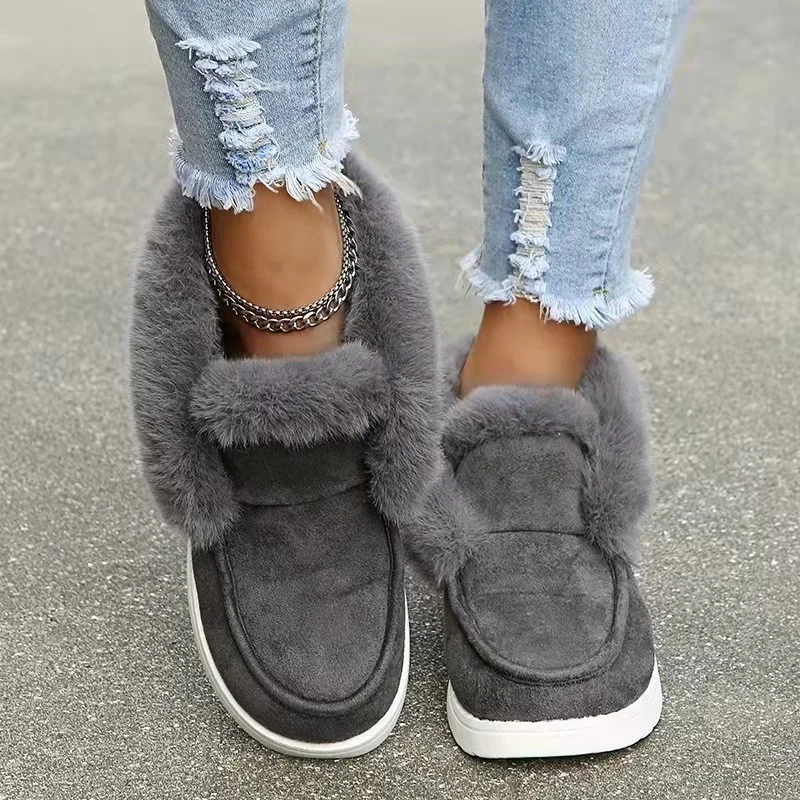 Women's Short Snow Boots - Warm Plush Lining Flat Bottom Thickened Winter Shoes - imagine 4