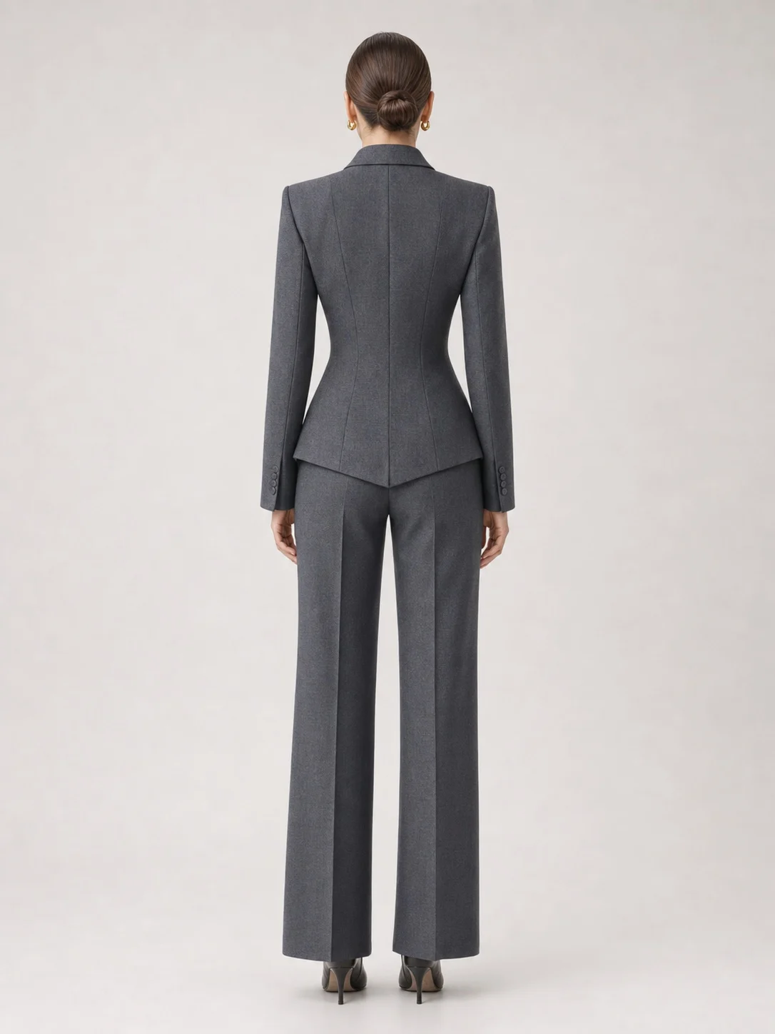 Women's Dark Grey Tailored Double-Breasted Suit Two-Piece Set - Image 3