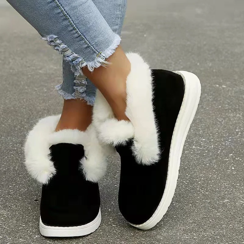Women's Short Snow Boots - Warm Plush Lining Flat Bottom Thickened Winter Shoes - imagine 5