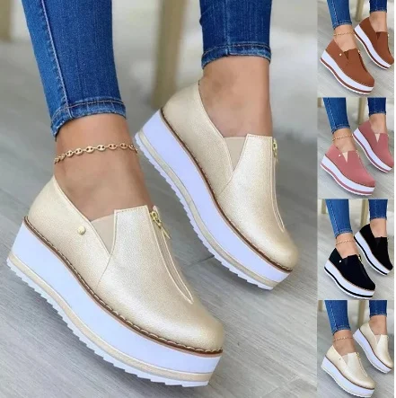 Women's Zipper Flat Shoes Slip On Platform Loafers