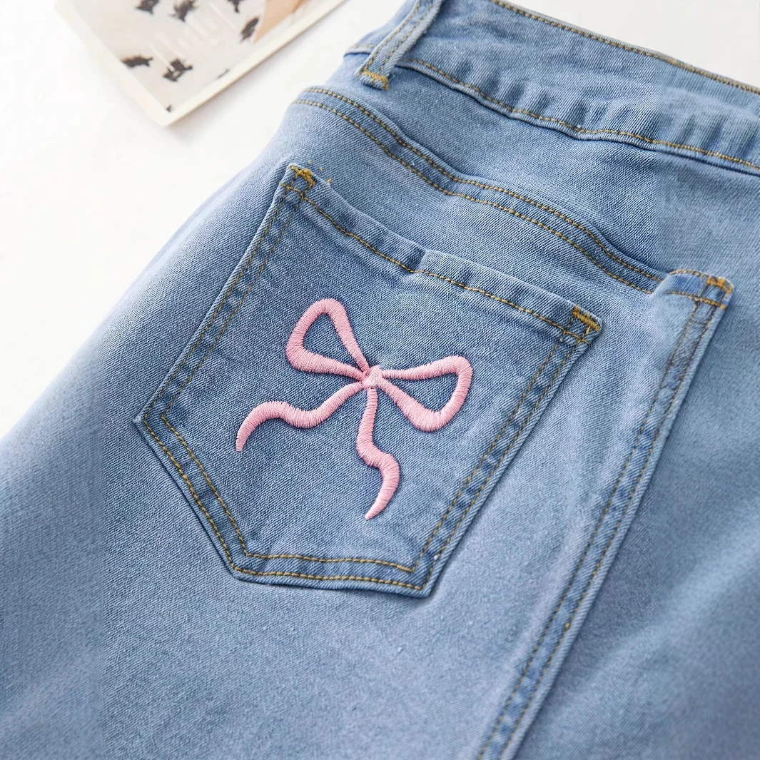 Women's Sweet Bow-Knot Bodycon Denim Shorts - Image 4