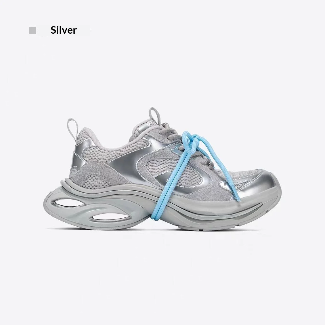 Women's Spring Chunky Silver Sneakers - imagine 3