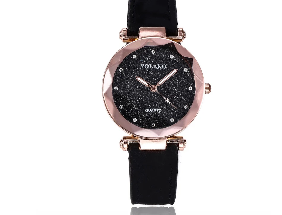 Women's Matte belt color foundation with diamond dial quartz watch - imagine 9