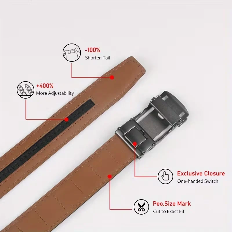 Men's Automatic Leather Belts, Stylish Ratchet Belts For Casual Wear, Suitable For Pants Waistbands - imagine 3