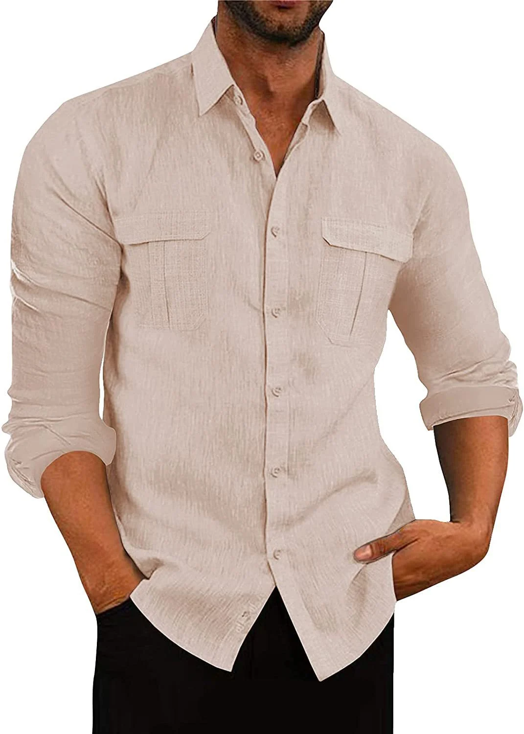 Men's Cotton Linen Double Pocket Shirt - imagine 7