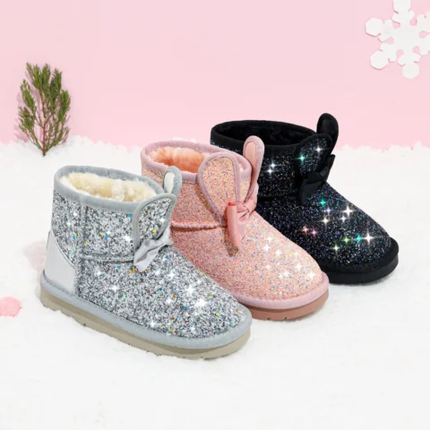 Girls Warm Cotton Boots - Thickened Velvet Winter Shoes
