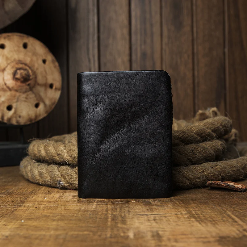 Men's Genuine Leather Vertical Wallet | Short Casual Zipper Card Holder - Image 2