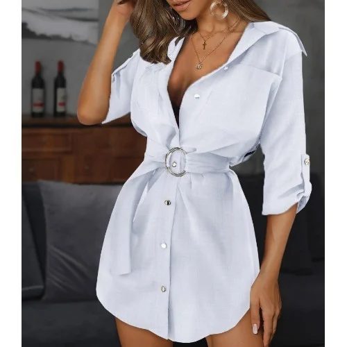 Solid color button sleeve shirt dress - Image 6