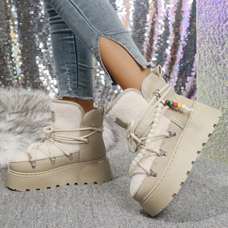 Women's Platform Snow Boots - Autumn Winter Warm Fleece-Lined Thick Cotton Boots - imagine 3
