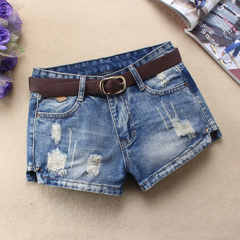 Women's Denim Shorts Mini Rivet Holes Jeans Low Waist - imagine 6