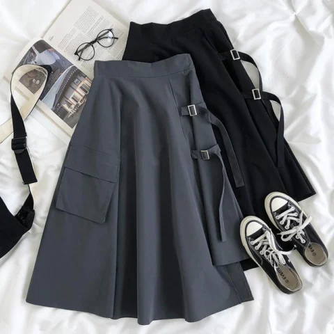 Irregular Black Utility Skirt For Women